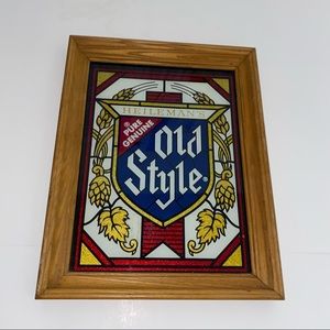 Vintage Old Style Beer mirror Sign Wooden Framed
